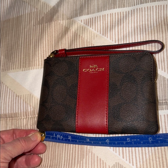 Coach Signature Dark Brown and Red Wristlet NWT - Picture 6 of 8